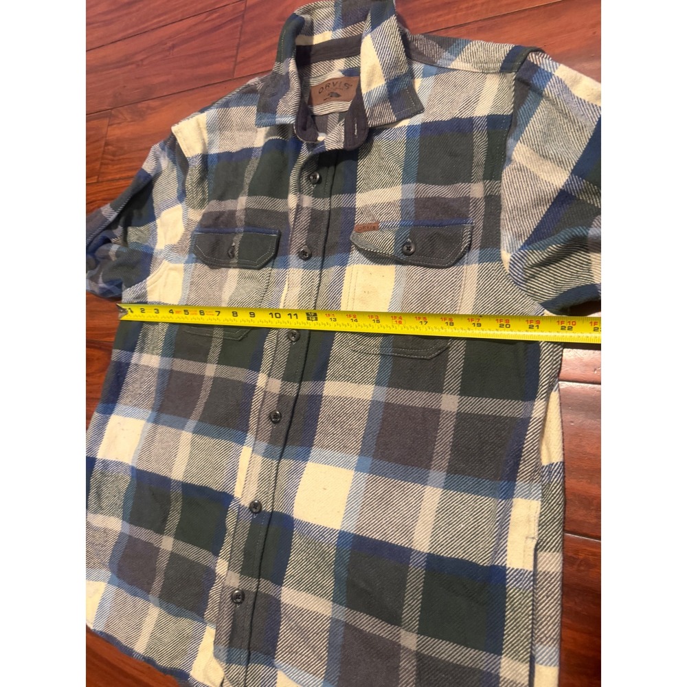 Orvis Mens Plaid Flannel Shirt Jacket Blue Green Cream Pockets Large L/G - Picture 7 of 11
